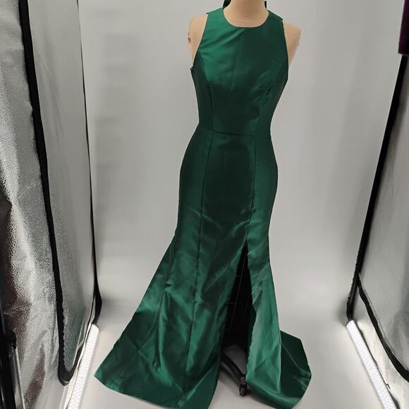 Alfred Sung D824 Hunter Green Jewel Neck Open Back Bow Gown Size 2 - Picture 4 of 16